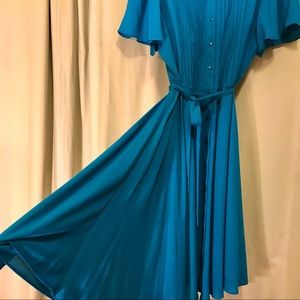Teal Blue Fit & Flare, Butterfly- sleeved, Midi-dress. Size 12